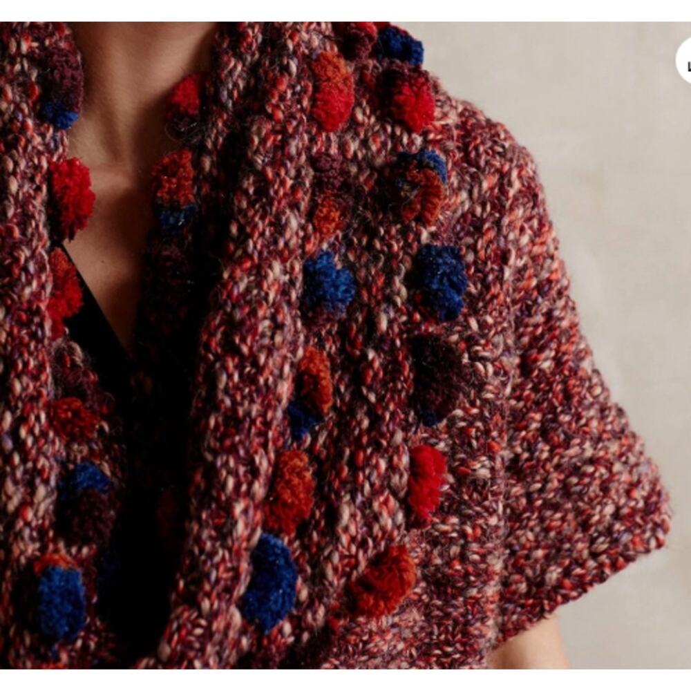 Handknit by Dollie Cropped Handknit Pom Wrap Cardigan Size XS/S ANTHROPOLOGIE - Picture 3 of 9